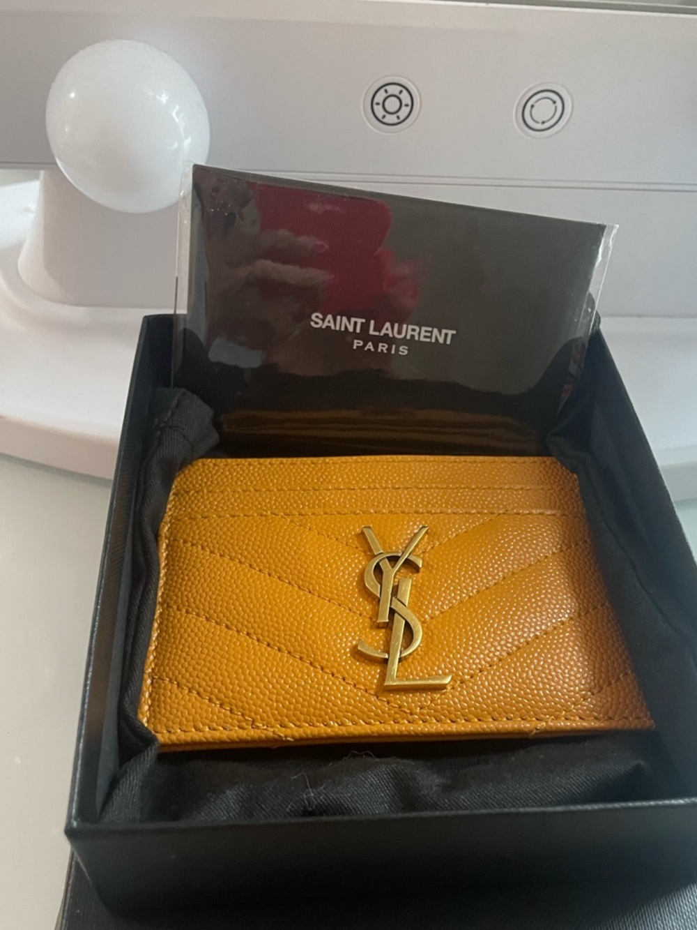 Authentic Saint Laurent Quilted Senape Yellow Leather Card Holder Gold YSL Logo - Picture 10 of 10